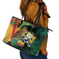 Benin Independence Day Leather Tote Bag Coat Of Arms Leopard Oil Palm Leaves