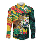 Personalized Benin Independence Day Long Sleeve Button Shirt Coat Of Arms Leopard Oil Palm Leaves