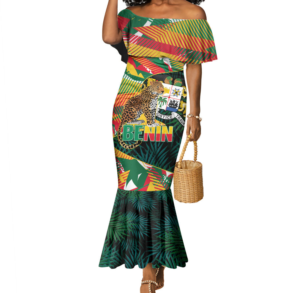 Personalized Benin Independence Day Mermaid Dress Coat Of Arms Leopard Oil Palm Leaves