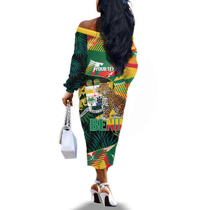 Personalized Benin Independence Day Off The Shoulder Long Sleeve Dress Coat Of Arms Leopard Oil Palm Leaves