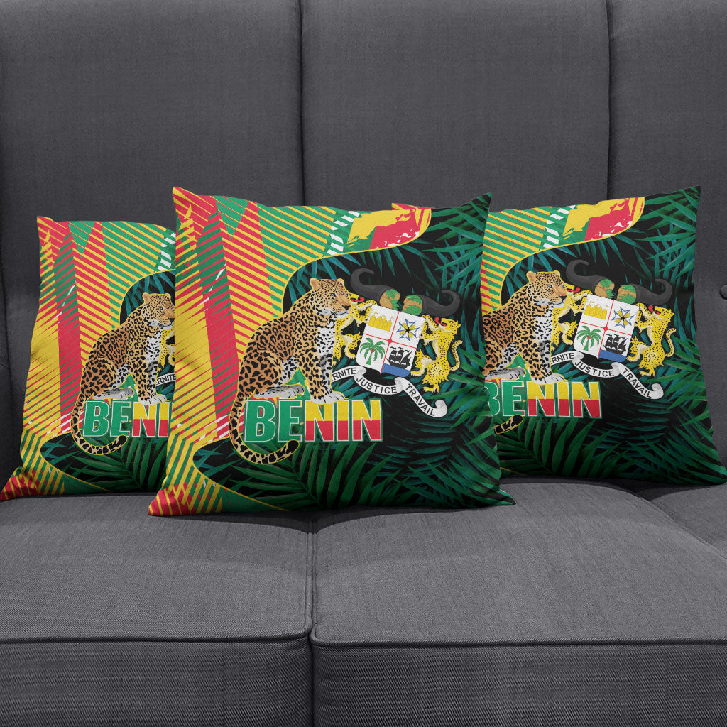 Benin Independence Day Pillow Cover Coat Of Arms Leopard Oil Palm Leaves