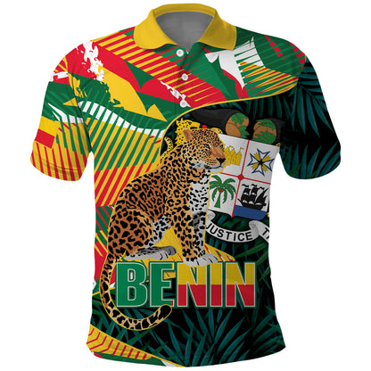 Personalized Benin Independence Day Polo Shirt Coat Of Arms Leopard Oil Palm Leaves