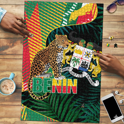 Benin Independence Day Puzzle Coat Of Arms Leopard Oil Palm Leaves