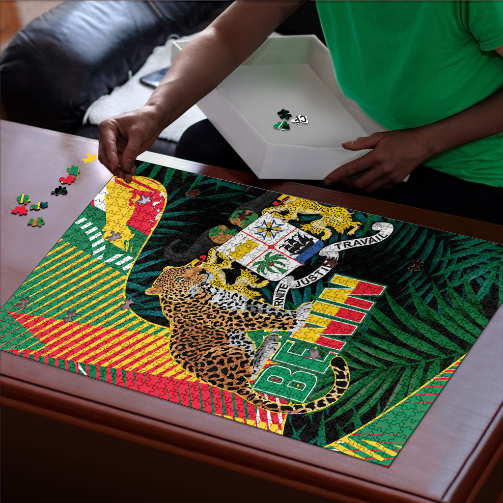 Benin Independence Day Puzzle Coat Of Arms Leopard Oil Palm Leaves