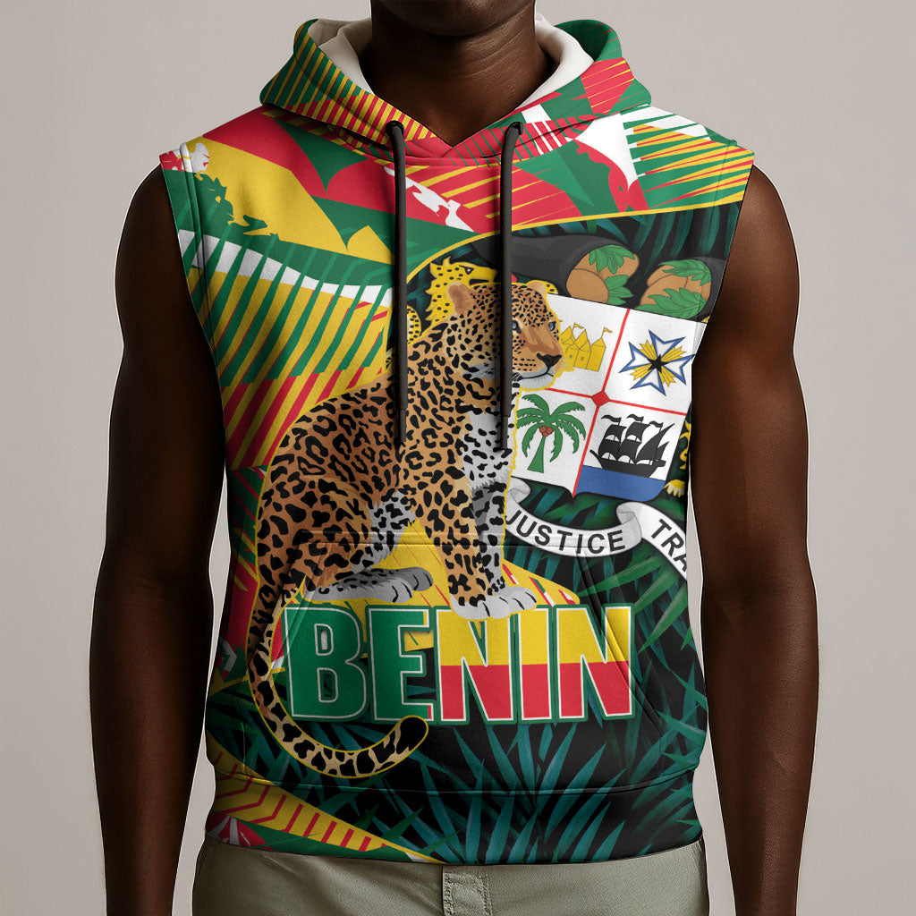 Personalized Benin Independence Day Sleeveless Hoodie Coat Of Arms Leopard Oil Palm Leaves