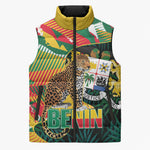 Personalized Benin Independence Day Sleeveless Puffer Jacket Coat Of Arms Leopard Oil Palm Leaves