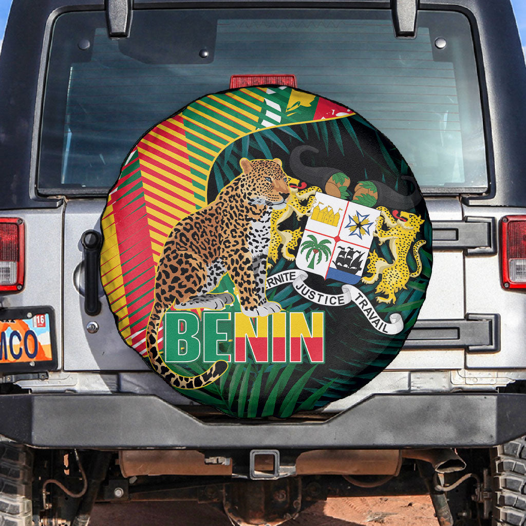 Benin Independence Day Spare Tire Cover Coat Of Arms Leopard Oil Palm Leaves