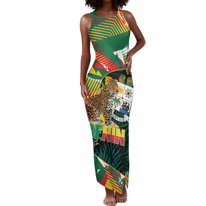 Personalized Benin Independence Day Tank Maxi Dress Coat Of Arms Leopard Oil Palm Leaves