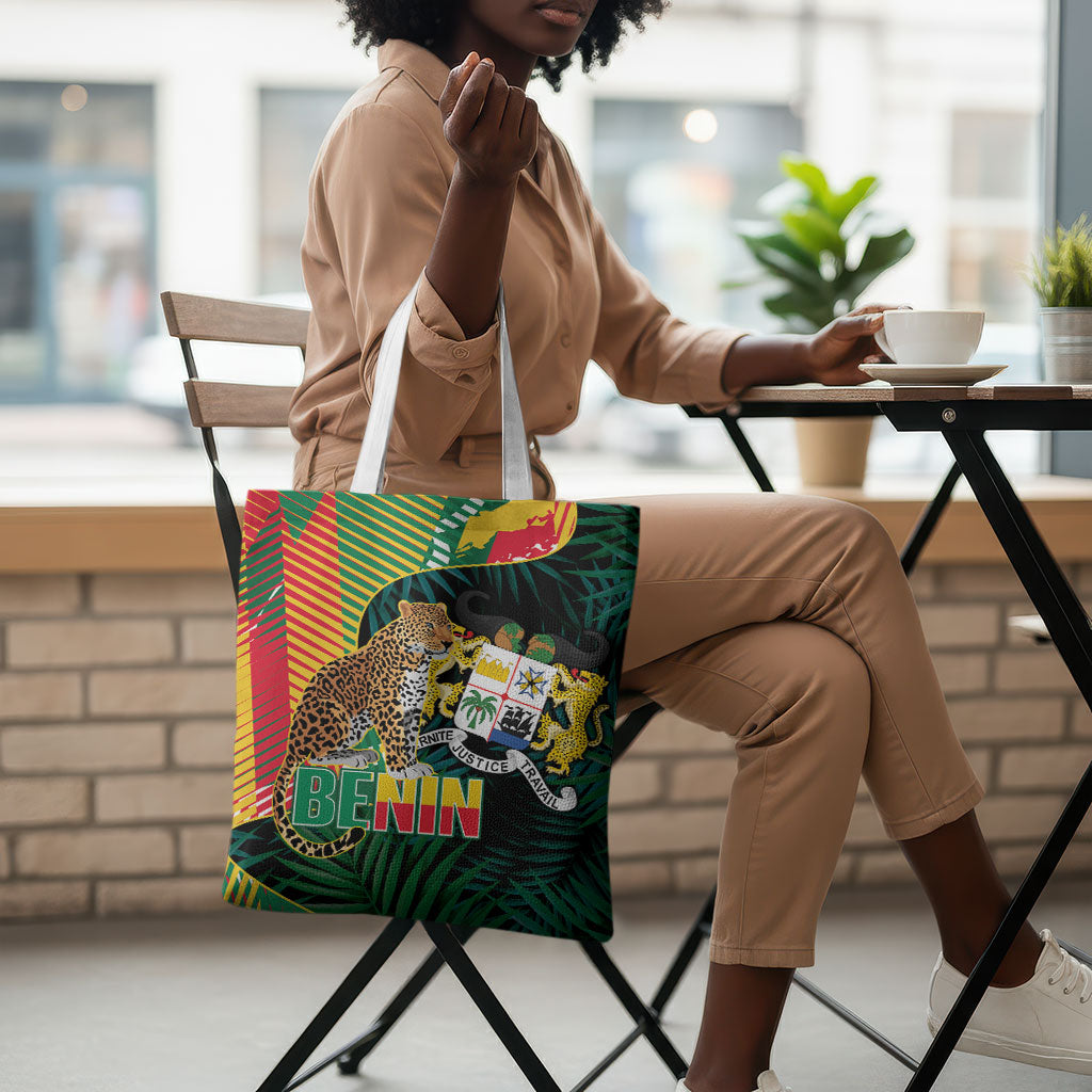 Benin Independence Day Tote Bag Coat Of Arms Leopard Oil Palm Leaves