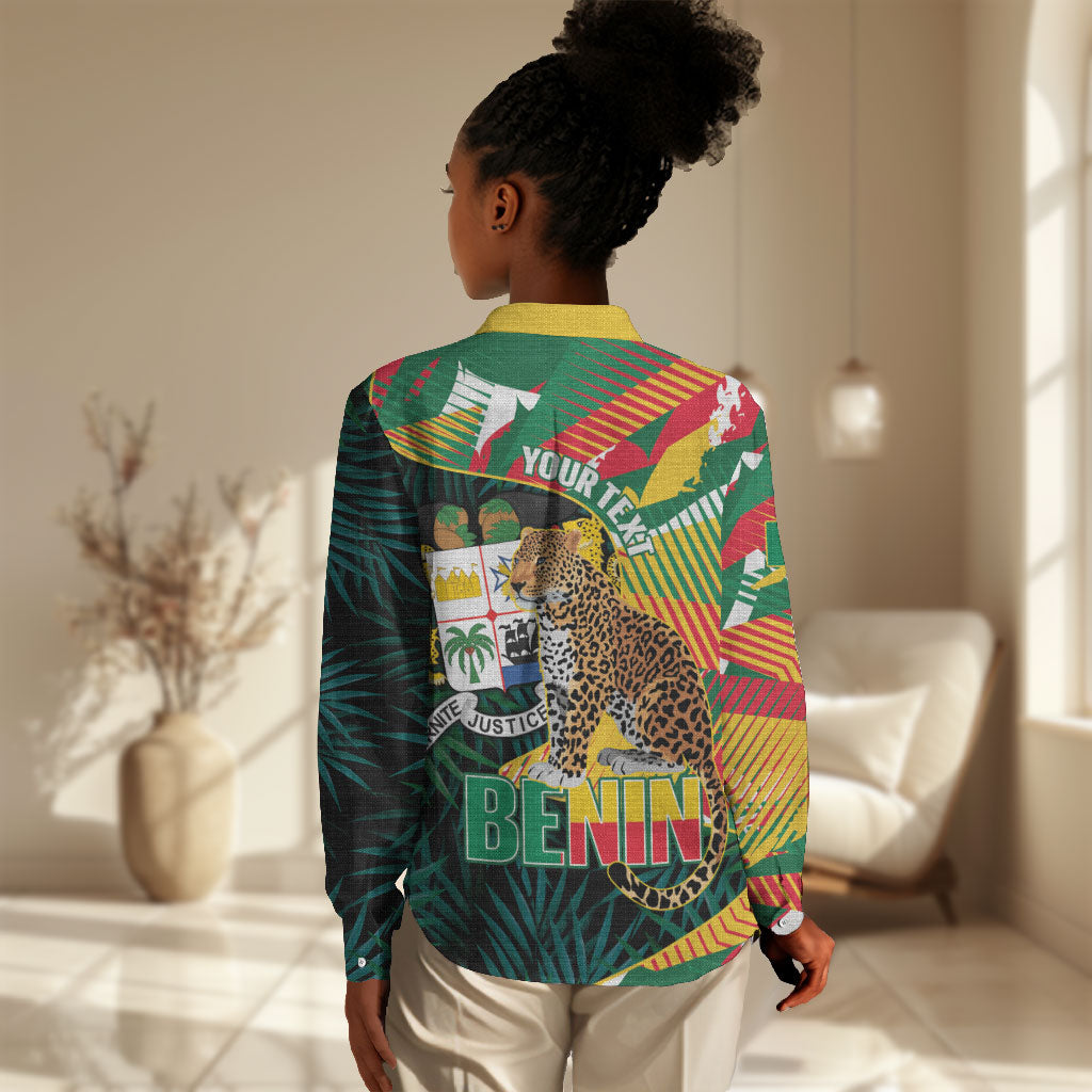 Personalized Benin Independence Day Women Casual Shirt Coat Of Arms Leopard Oil Palm Leaves