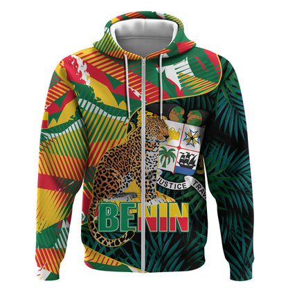 Personalized Benin Independence Day Zip Hoodie Coat Of Arms Leopard Oil Palm Leaves