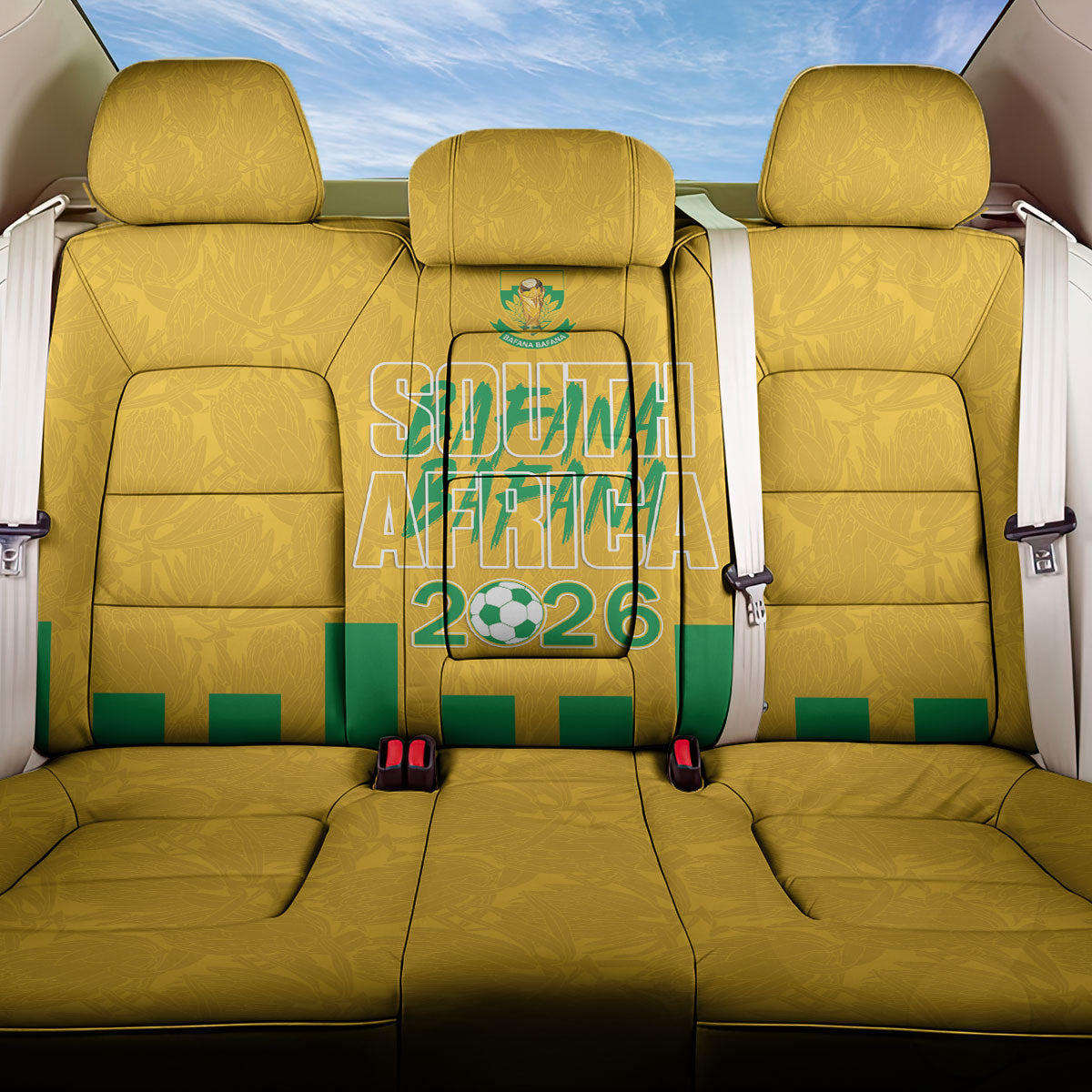 South Africa Soccer 2026 Back Car Seat Cover Bafana Bafana Kaofela Protea Yellow