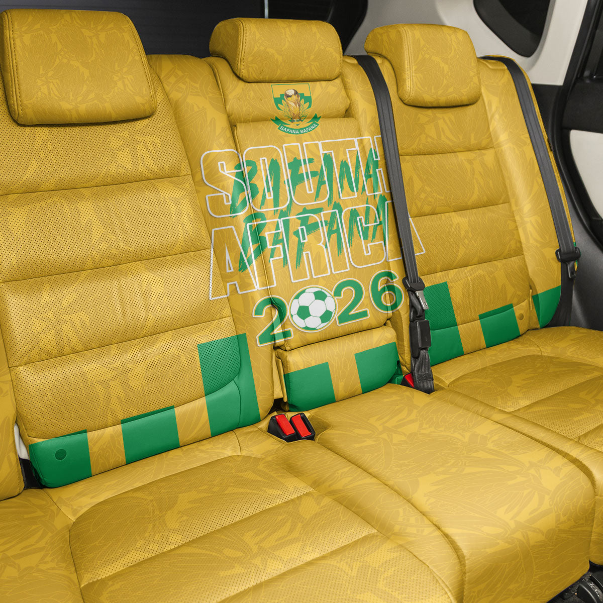 South Africa Soccer 2026 Back Car Seat Cover Bafana Bafana Kaofela Protea Yellow