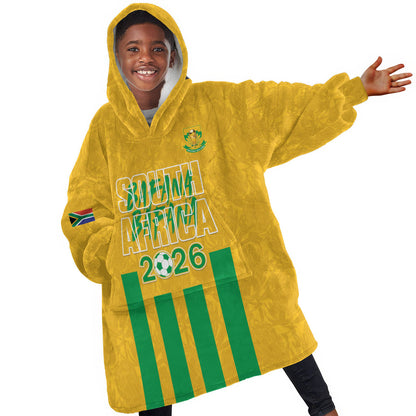South Africa Soccer 2026 Custom Kid Wearable Blanket Hoodie Bafana Bafana Kaofela Protea Yellow