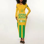 South Africa Soccer 2026 Custom Long Sleeve Bodycon Dress Bafana Bafana Kaofela Protea Yellow