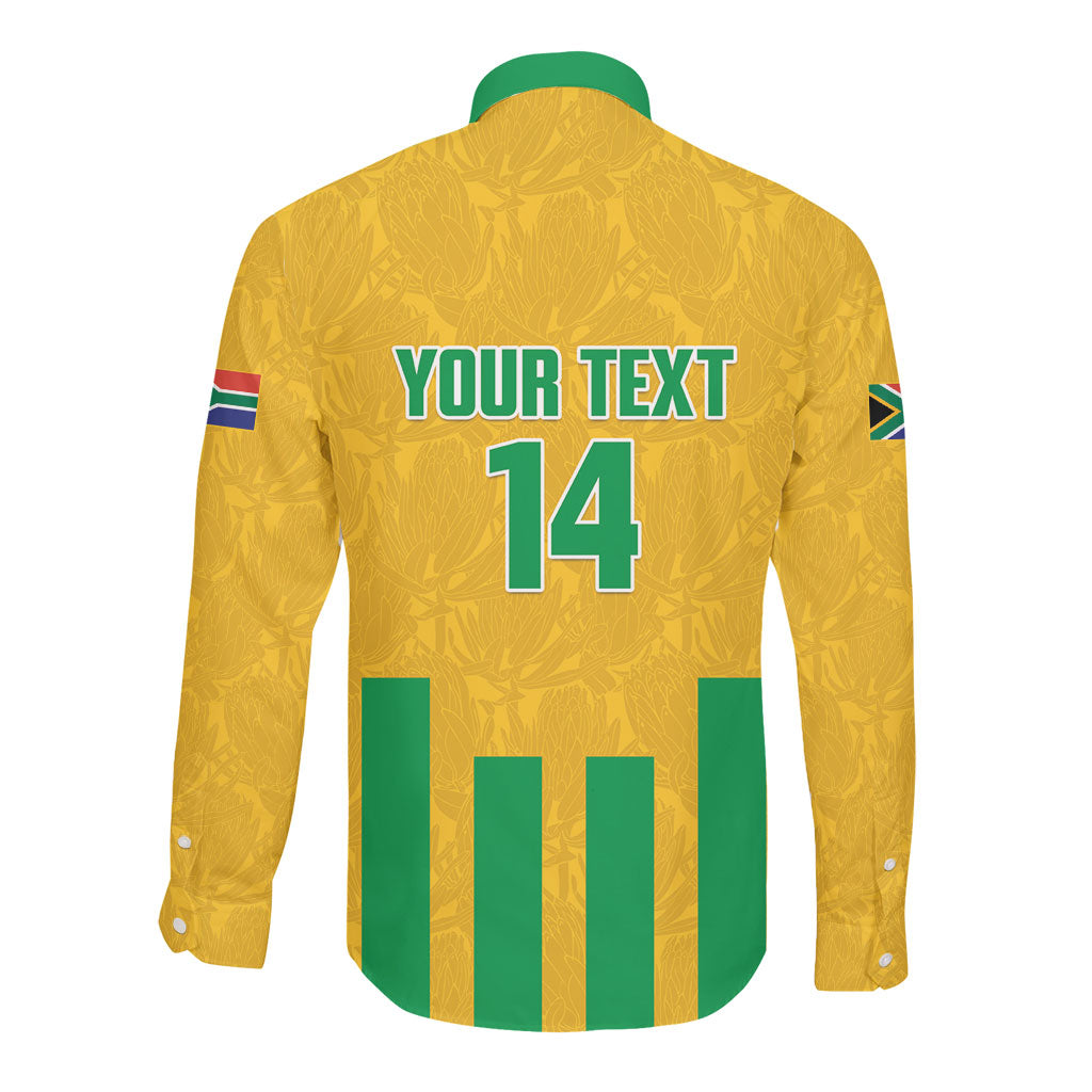 South Africa Soccer 2026 Custom Long Sleeve Button Shirt Bafana Bafana Kaofela Protea Yellow