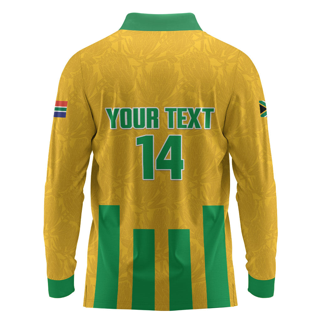 South Africa Soccer 2026 Custom Long Sleeve Polo Shirt Bafana Bafana Kaofela Protea Yellow