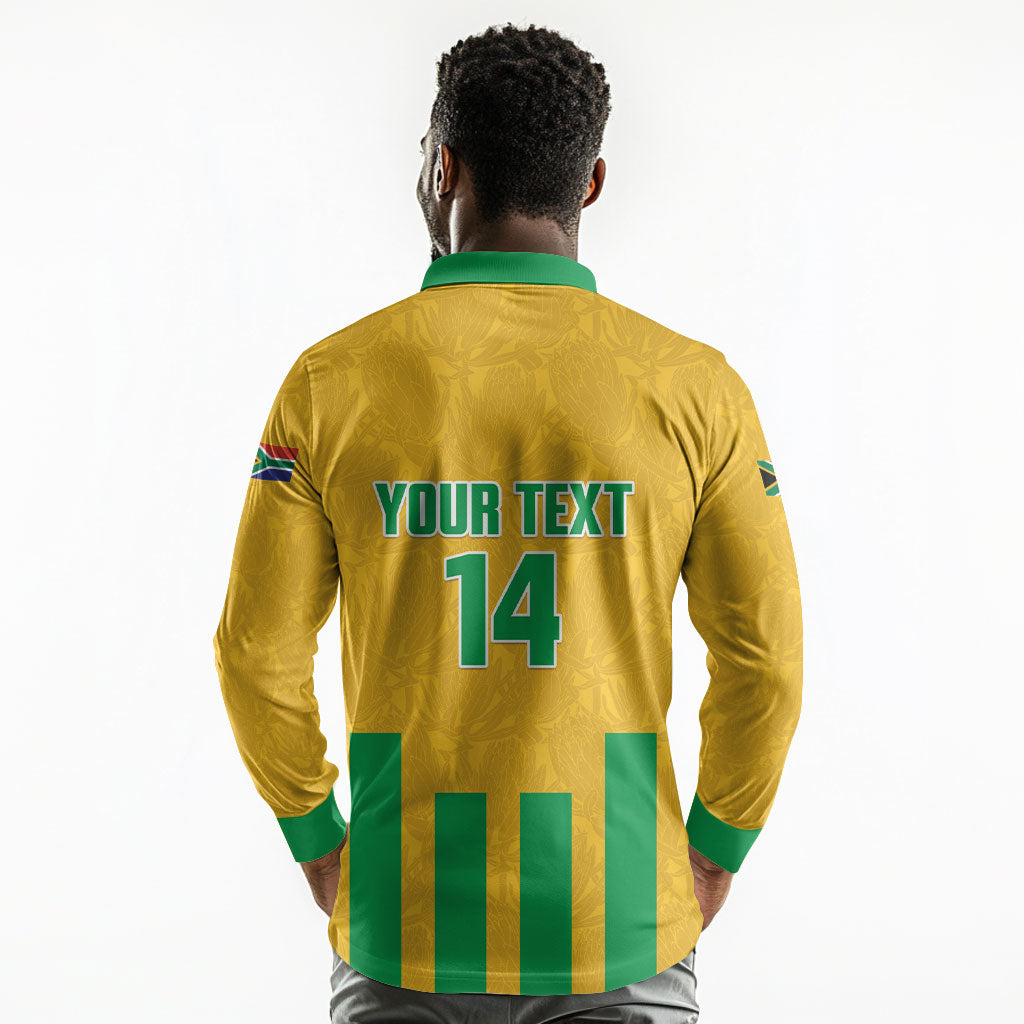South Africa Soccer 2026 Custom Long Sleeve Polo Shirt Bafana Bafana Kaofela Protea Yellow
