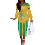 South Africa Soccer 2026 Custom Off The Shoulder Long Sleeve Dress Bafana Bafana Kaofela Protea Yellow