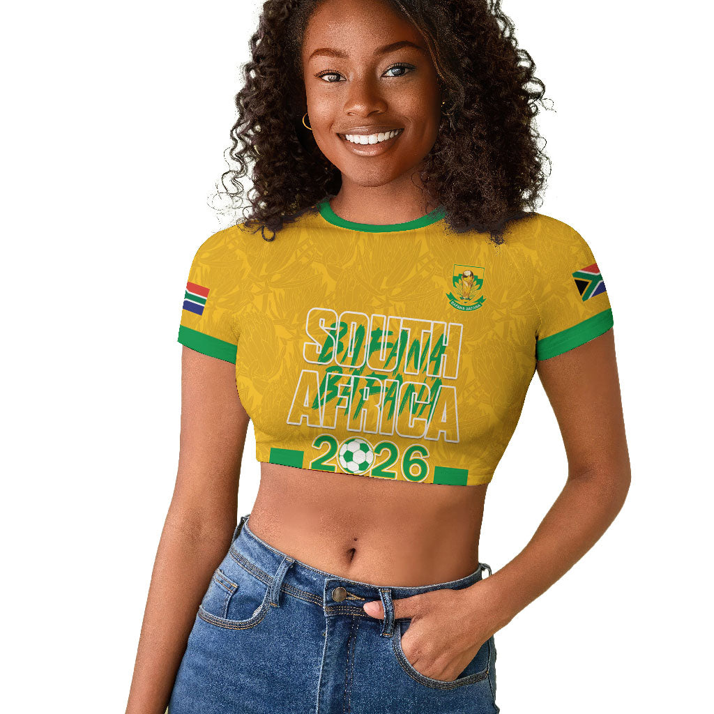 South Africa Soccer 2026 Custom Raglan Cropped T shirt Bafana Bafana Kaofela Protea Yellow
