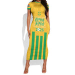 South Africa Soccer 2026 Custom Short Sleeve Bodycon Dress Bafana Bafana Kaofela Protea Yellow