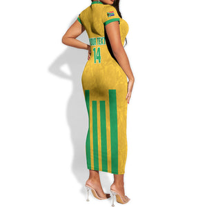 South Africa Soccer 2026 Custom Short Sleeve Bodycon Dress Bafana Bafana Kaofela Protea Yellow