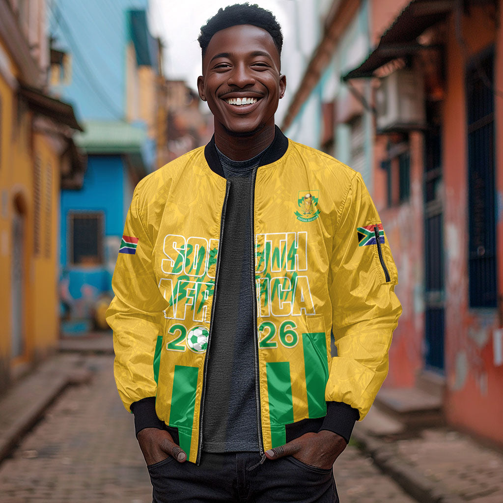 South Africa Soccer 2026 Custom Sleeve Zip Bomber Jacket Bafana Bafana Kaofela Protea Yellow