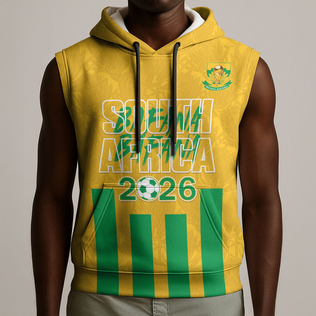 South Africa Soccer 2026 Custom Sleeveless Hoodie Bafana Bafana Kaofela Protea Yellow