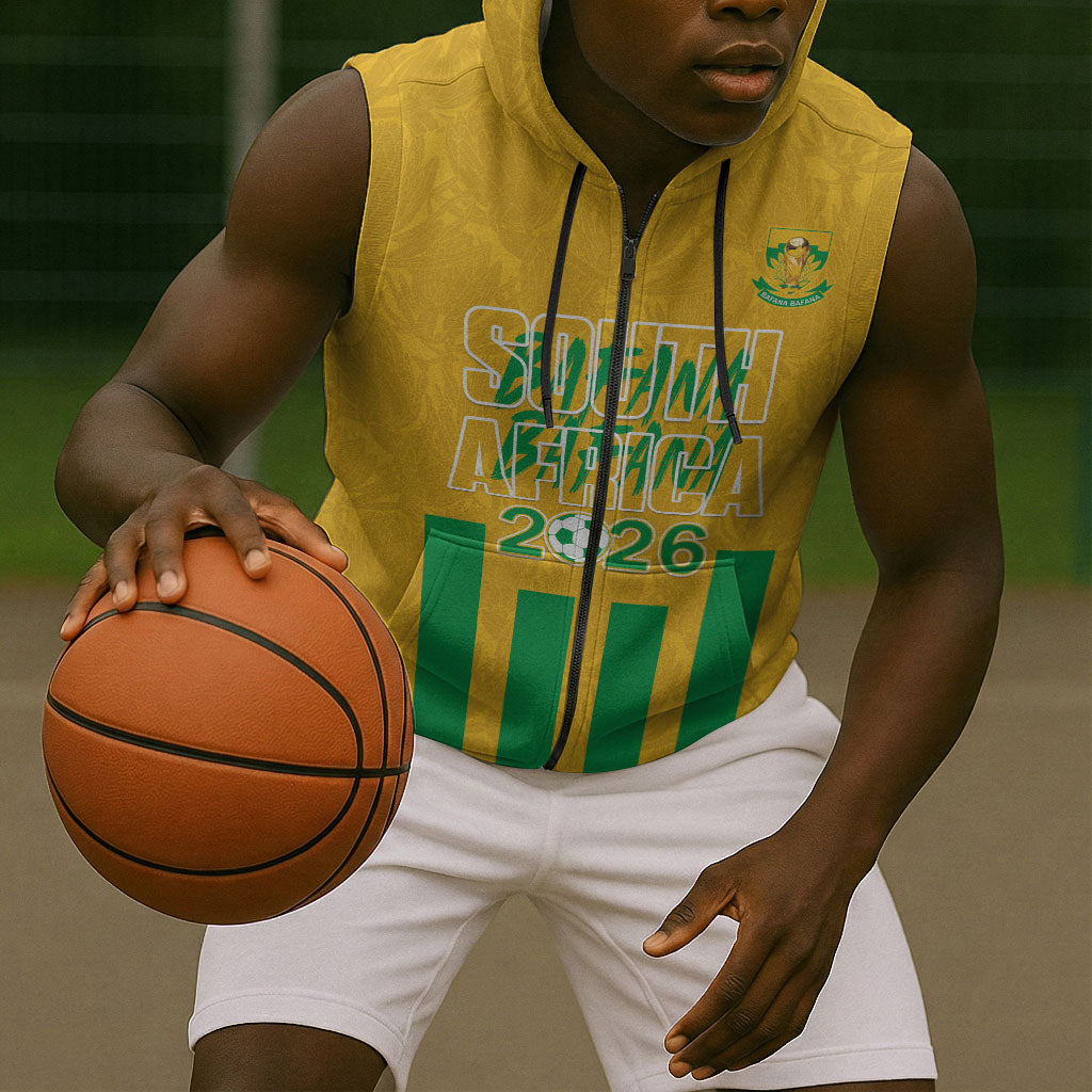 South Africa Soccer 2026 Custom Sleeveless Zip Hoodie Bafana Bafana Kaofela Protea Yellow