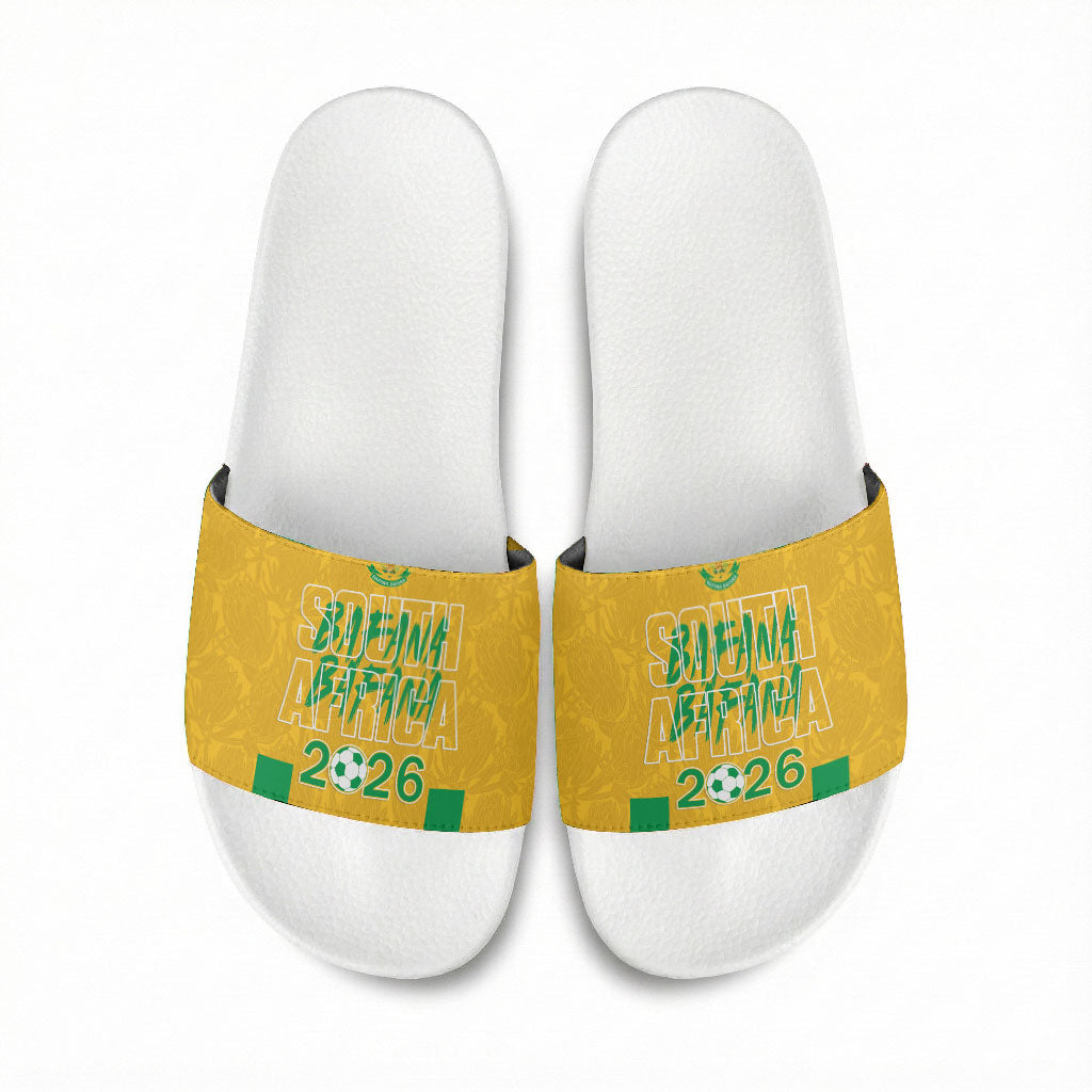 South Africa Soccer 2026 Slide Sandals Bafana Bafana Kaofela Protea Yellow