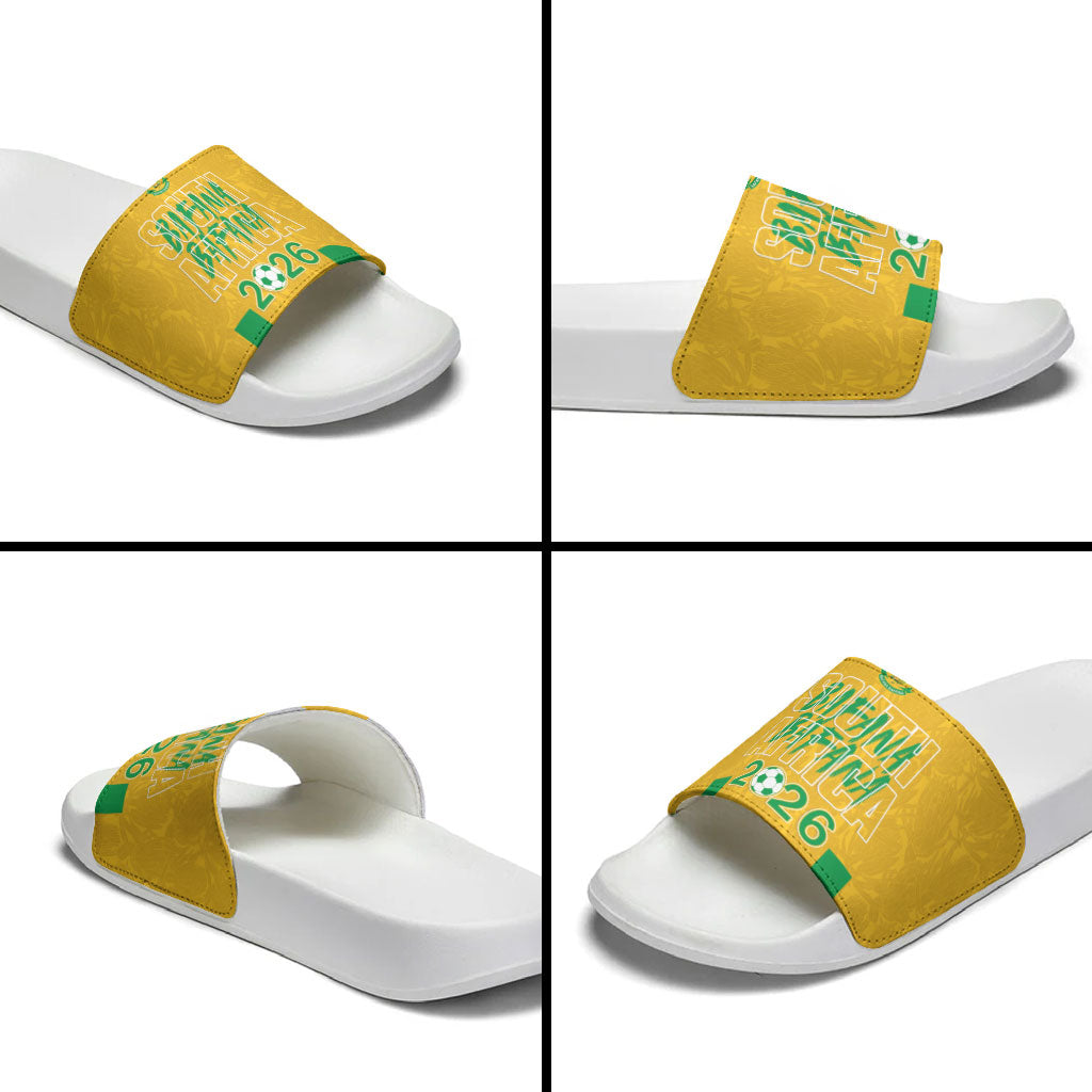 South Africa Soccer 2026 Slide Sandals Bafana Bafana Kaofela Protea Yellow