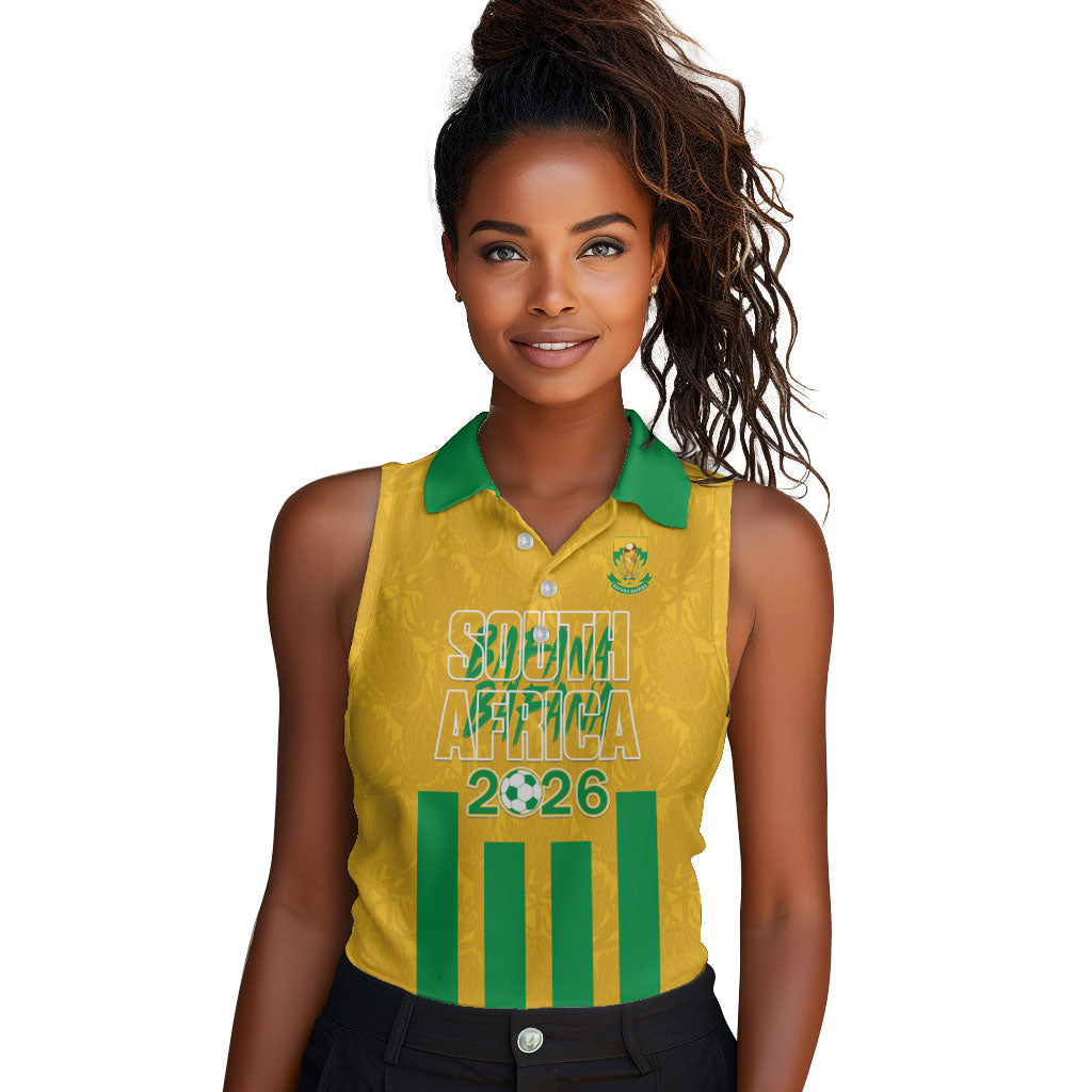 South Africa Soccer 2026 Custom Women Sleeveless Polo Shirt Bafana Bafana Kaofela Protea Yellow