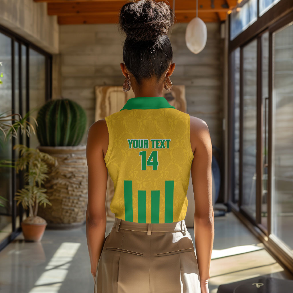 South Africa Soccer 2026 Custom Women Sleeveless Polo Shirt Bafana Bafana Kaofela Protea Yellow