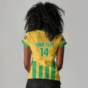 South Africa Soccer 2026 Custom Women V-Neck T-Shirt Bafana Bafana Kaofela Protea Yellow