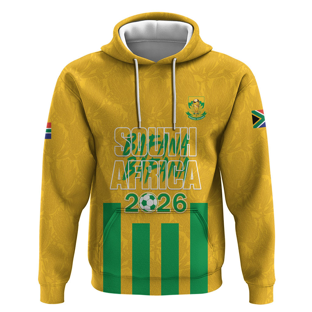 South Africa Soccer 2026 Custom Zip Hoodie Bafana Bafana Kaofela Protea Yellow