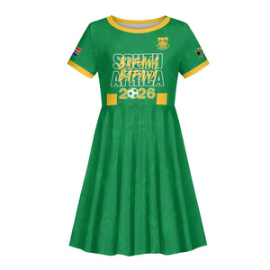 South Africa Soccer 2026 Custom Kid Short Sleeve Dress Bafana Bafana Kaofela Protea Green