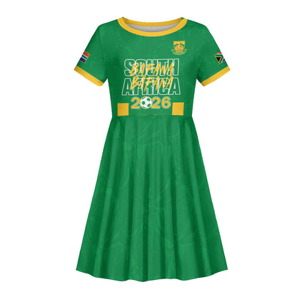 South Africa Soccer 2026 Custom Kid Short Sleeve Dress Bafana Bafana Kaofela Protea Green