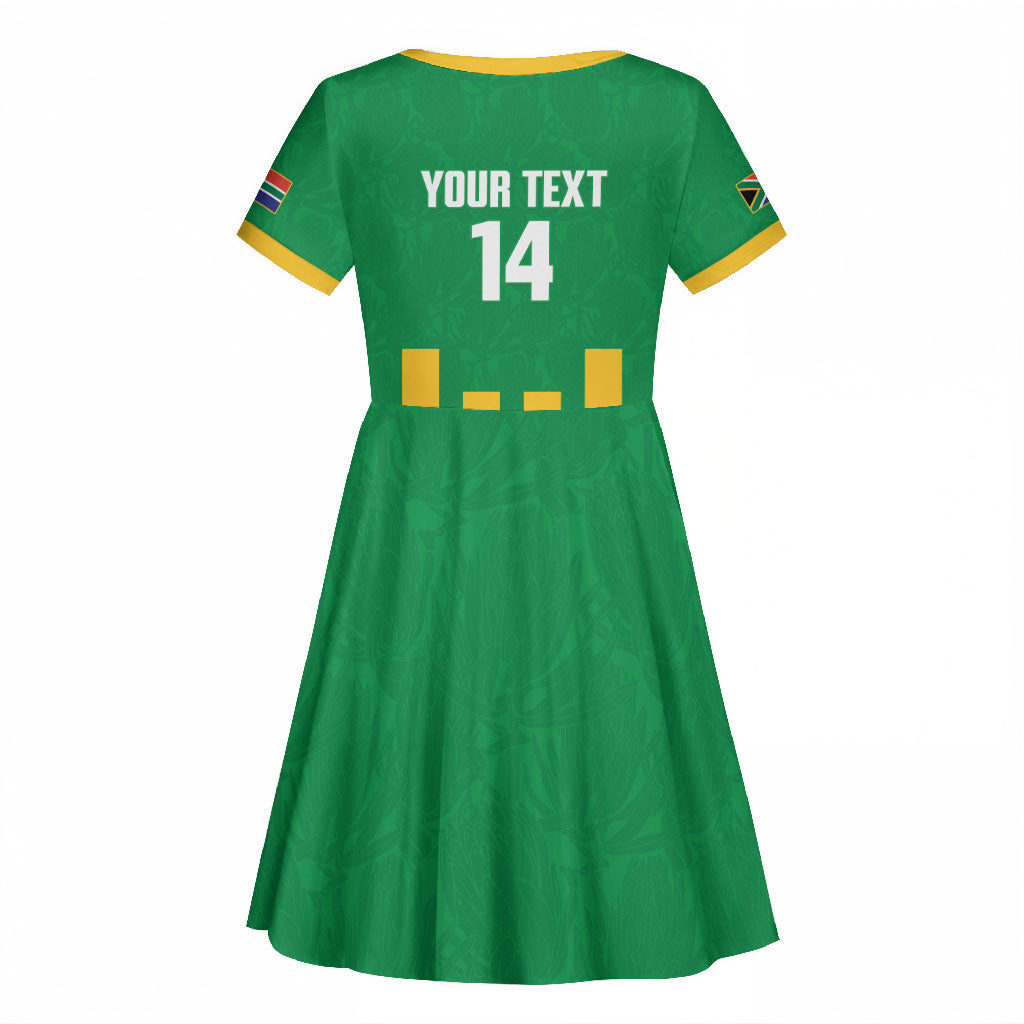South Africa Soccer 2026 Custom Kid Short Sleeve Dress Bafana Bafana Kaofela Protea Green
