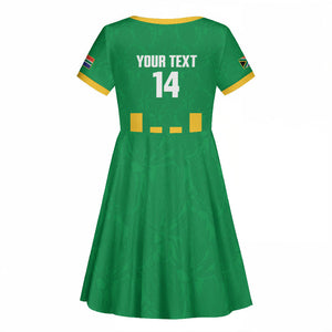 South Africa Soccer 2026 Custom Kid Short Sleeve Dress Bafana Bafana Kaofela Protea Green