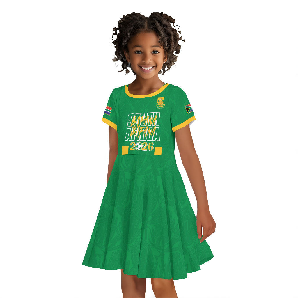 South Africa Soccer 2026 Custom Kid Short Sleeve Dress Bafana Bafana Kaofela Protea Green