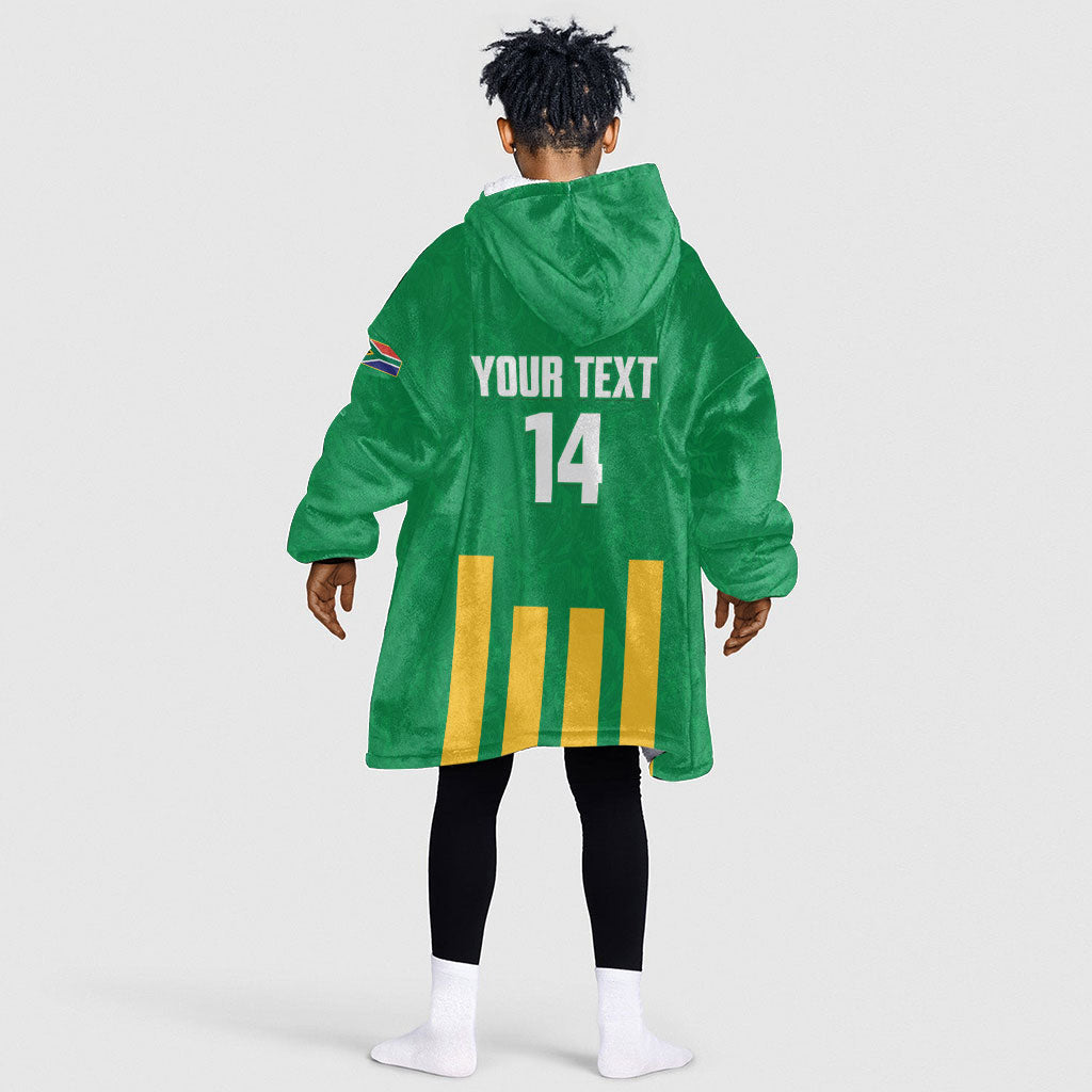 South Africa Soccer 2026 Custom Kid Wearable Blanket Hoodie Bafana Bafana Kaofela Protea Green