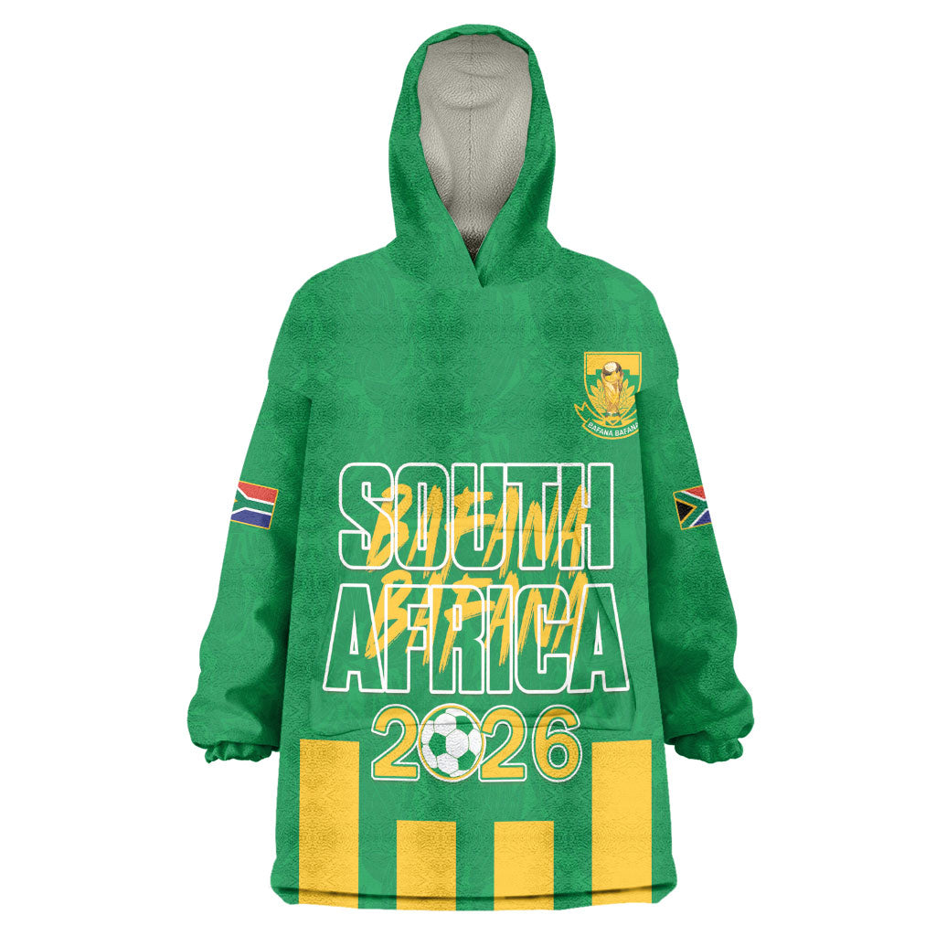 South Africa Soccer 2026 Custom Kid Wearable Blanket Hoodie Bafana Bafana Kaofela Protea Green