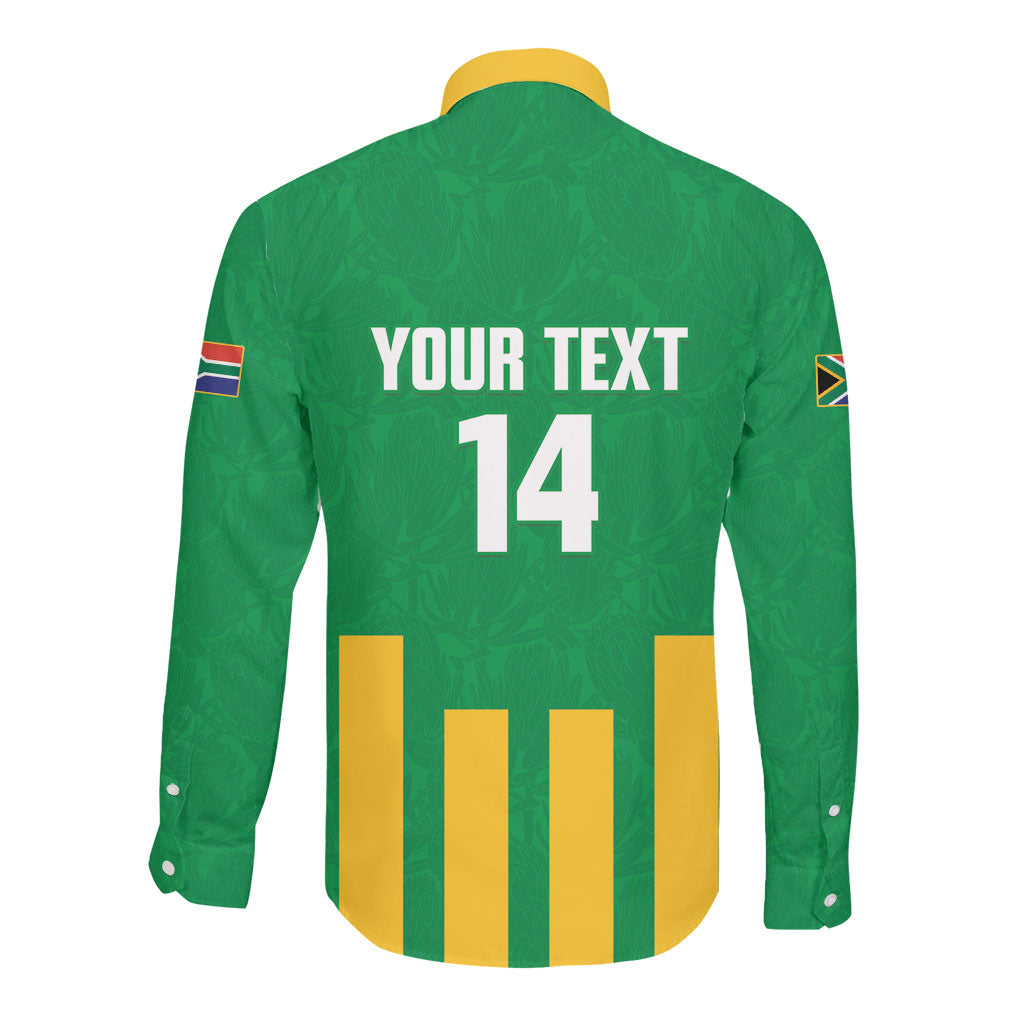 South Africa Soccer 2026 Custom Long Sleeve Button Shirt Bafana Bafana Kaofela Protea Green