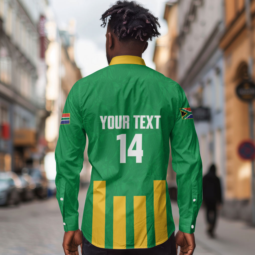 South Africa Soccer 2026 Custom Long Sleeve Button Shirt Bafana Bafana Kaofela Protea Green