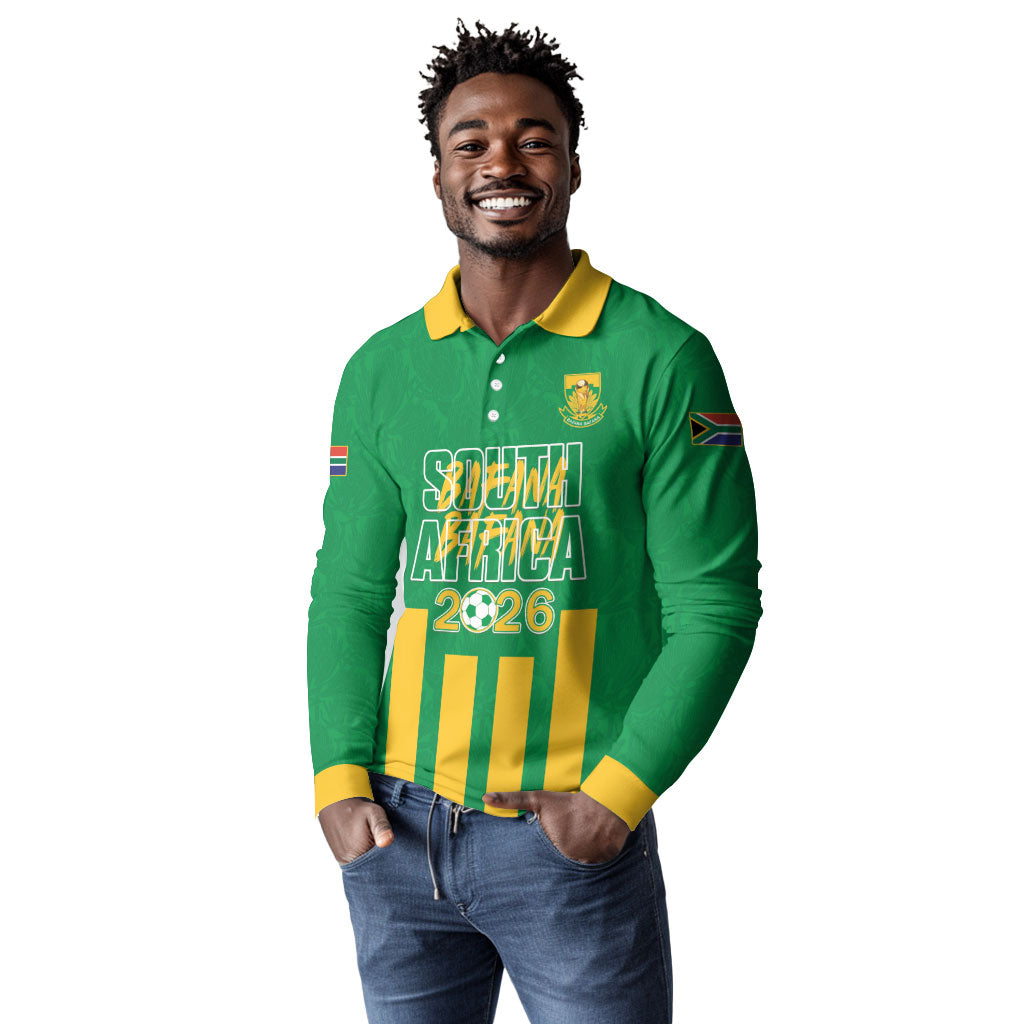 South Africa Soccer 2026 Custom Long Sleeve Polo Shirt Bafana Bafana Kaofela Protea Green