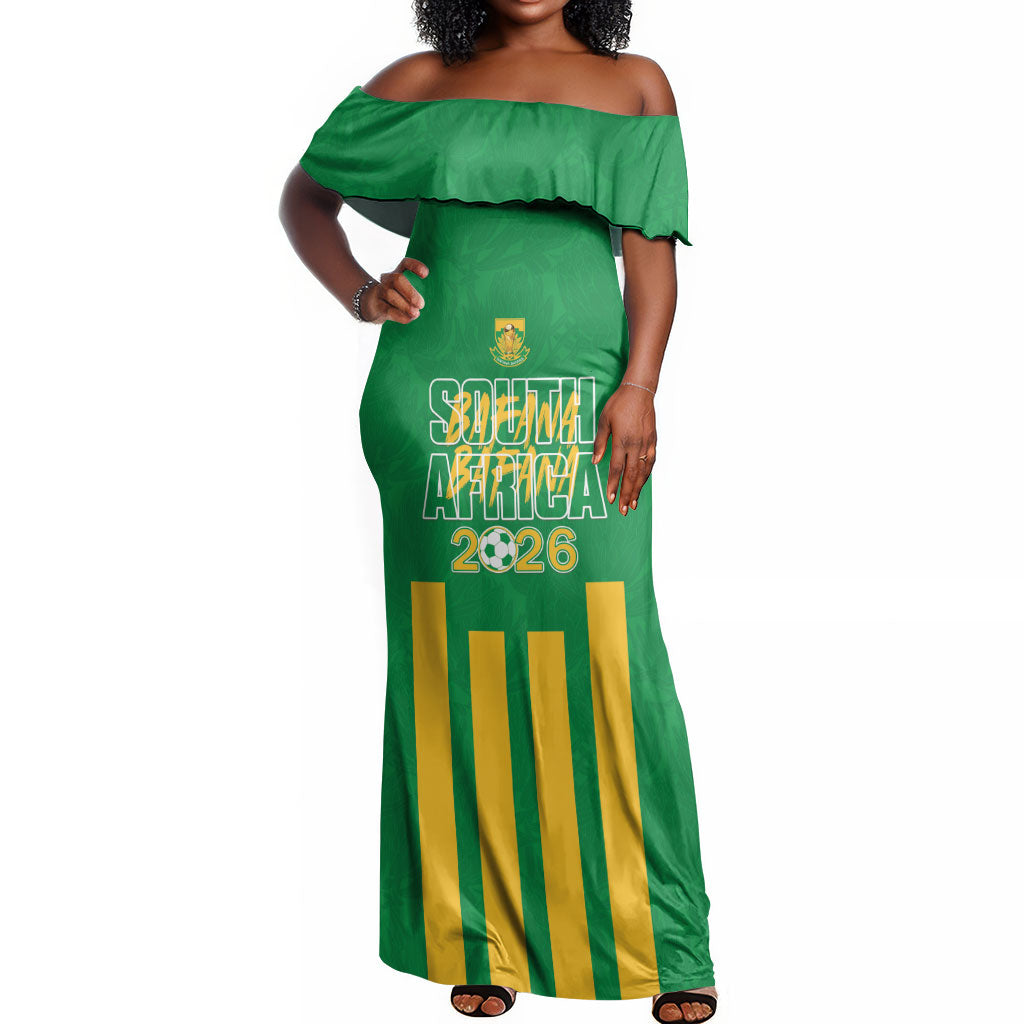 South Africa Soccer 2026 Custom Off Shoulder Maxi Dress Bafana Bafana Kaofela Protea Green