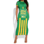South Africa Soccer 2026 Custom Short Sleeve Bodycon Dress Bafana Bafana Kaofela Protea Green
