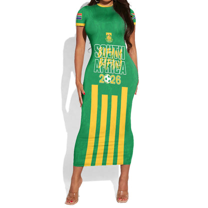 South Africa Soccer 2026 Custom Short Sleeve Bodycon Dress Bafana Bafana Kaofela Protea Green
