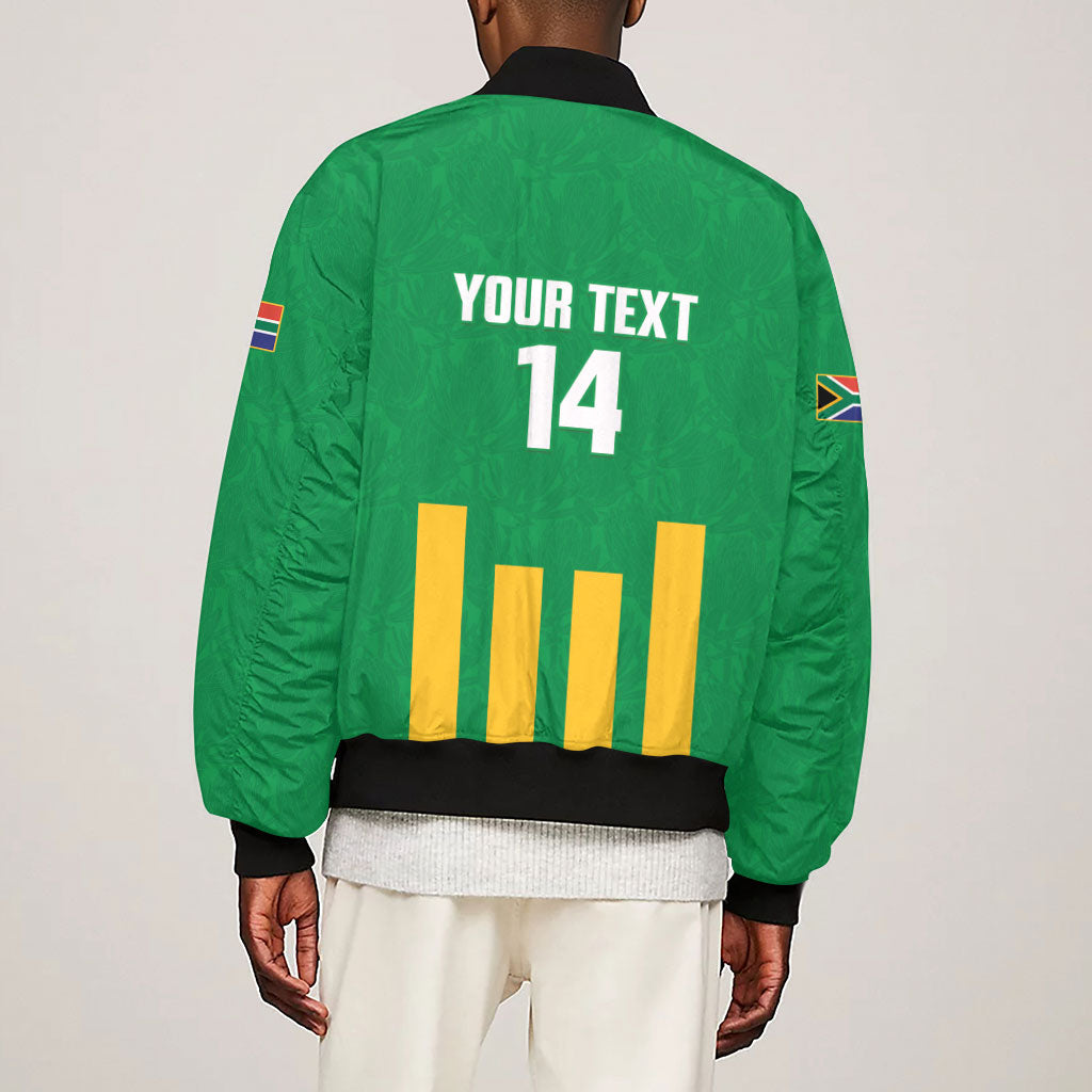 South Africa Soccer 2026 Custom Sleeve Zip Bomber Jacket Bafana Bafana Kaofela Protea Green