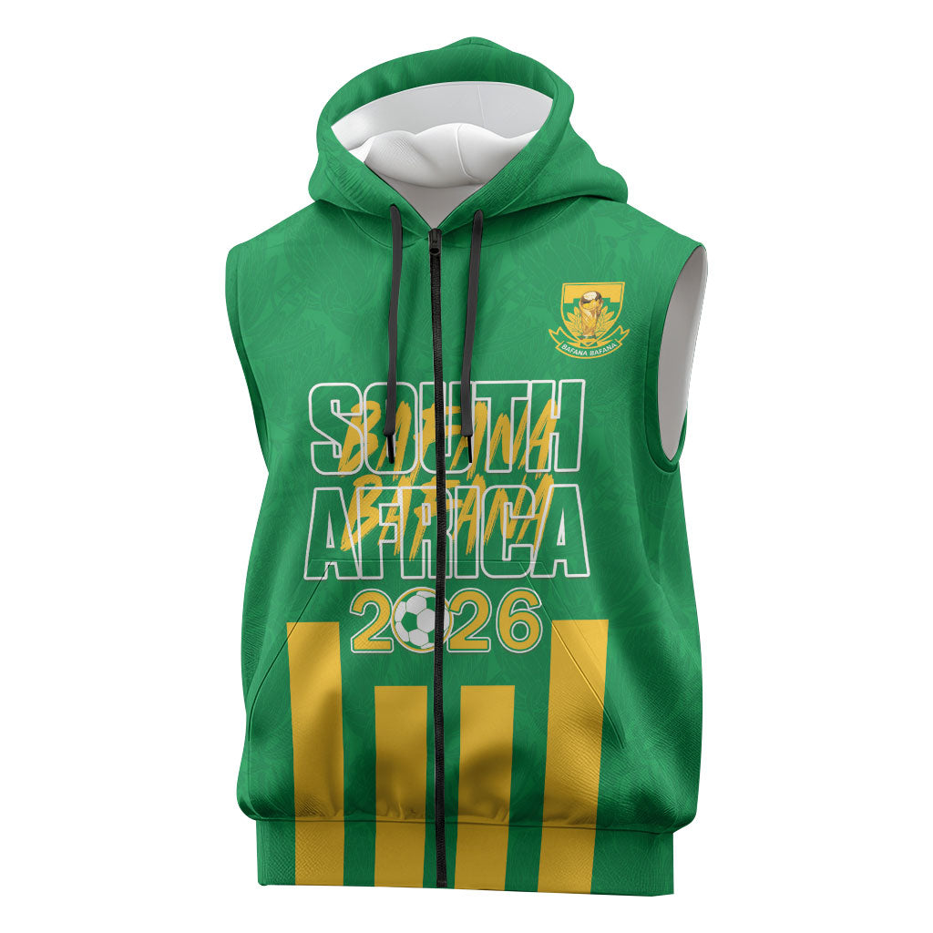 South Africa Soccer 2026 Custom Sleeveless Zip Hoodie Bafana Bafana Kaofela Protea Green